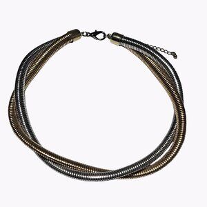 African Inspired Two Tone Gold Silver Twisted Omega Collar Choker Necklace Women